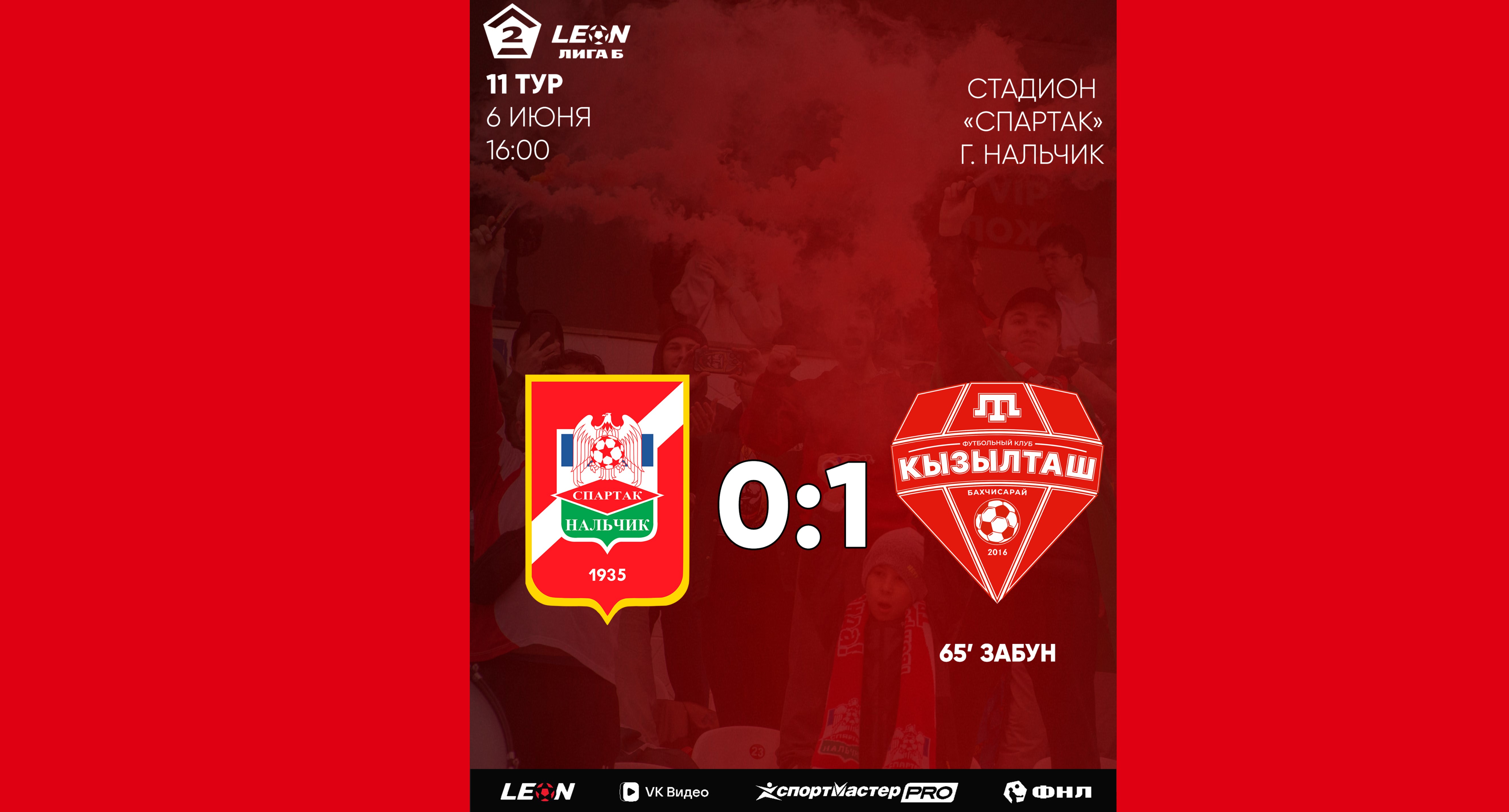 11 тур LEON - Вторая лига Б 2026 «Спартак-Нальчик» 0:1 «Кызылташ»